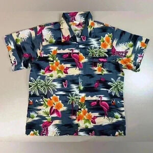 King Kameha Flamingo Hawaiian Aloha Button front Shirt Men’s Large